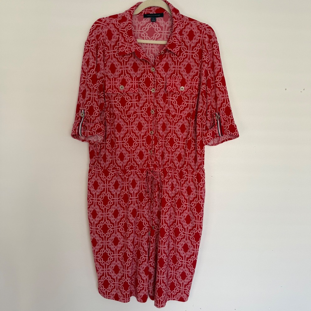 Tommy Hilfiger Women's Nautical Rope Print Summer Short Romper‎ Red Large